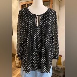 Tommy Hilfiger Black and White Chiffon Polka Dot Blouse